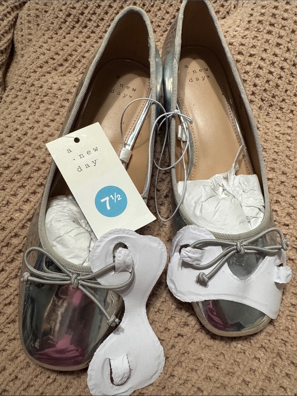 a new day Metallic Silver Ballet Flats with Bow - Women's 7.5